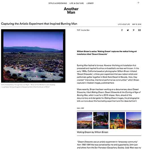 Another Man Magazine Article about William Binzen and Burning Man.