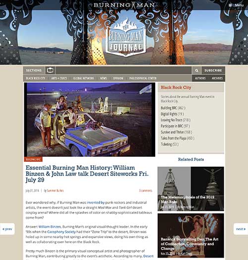 Burning Man Journal Article about William Binzen and Burning Man.