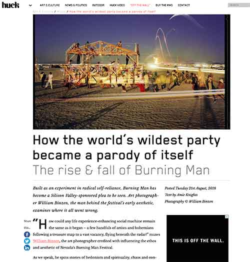 Huck Magazine Article about William Binzen and Burning Man.